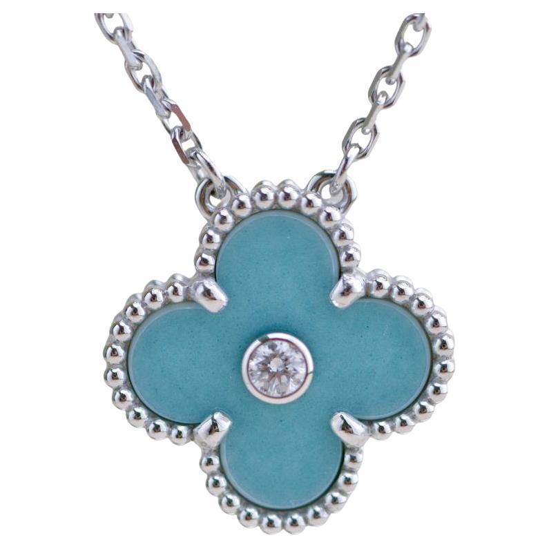 Van Cleef Vintage Alhambra Diamond Celadon Sèvres Porcelain 2022 Holiday Pendant For Sale