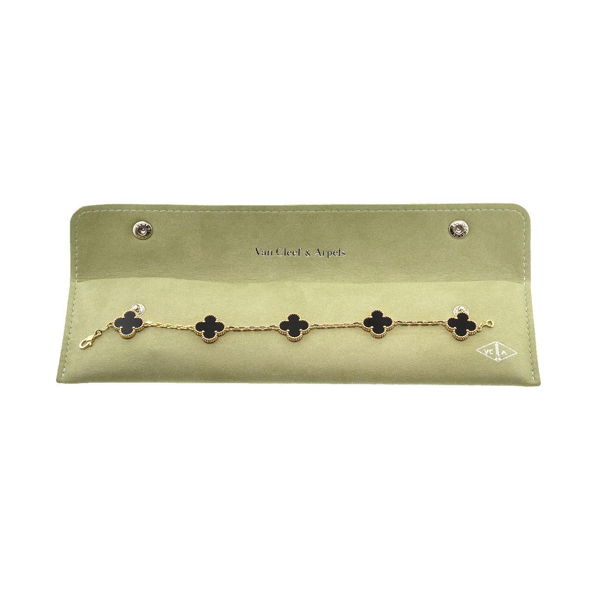 Women's or Men's Van Cleef Vintage Alhambra Five Onyx Motif Bracelet