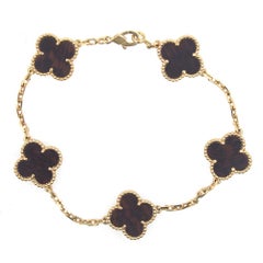Van Cleef Vintage Alhambra Leatherwood Five Motif Rose Gold Bracelet
