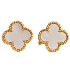 Van Cleef Vintage Alhambra Mother of Pearl 18K Yellow Gold Earrings