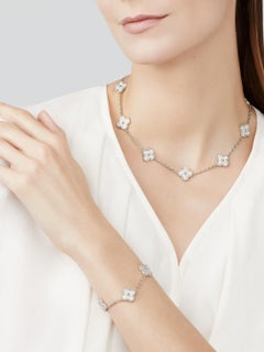 Van Cleef Vintage Alhambra necklace 10 motifs white gold diamonds with box certi