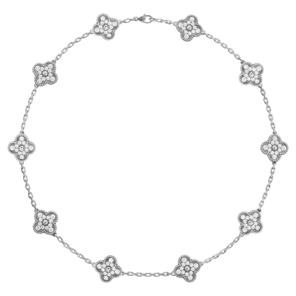 Van Cleef Vintage Alhambra necklace 10 motifs white gold diamonds with box certi