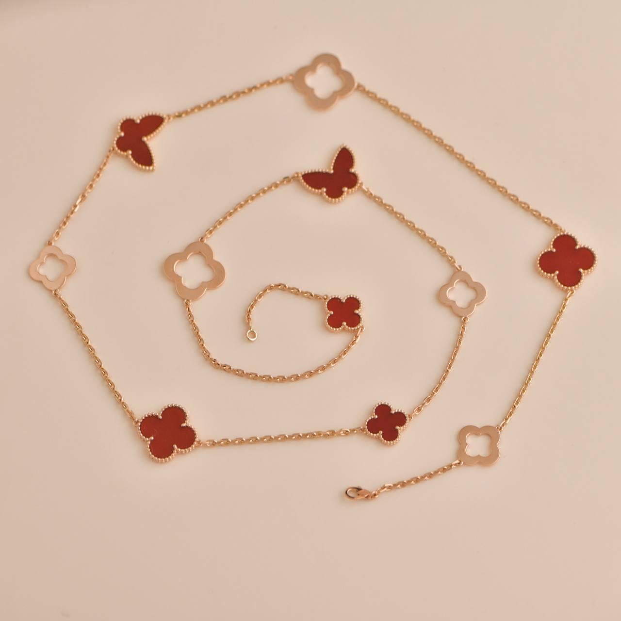 Van Cleef & Arpels Limited Carnelian Rose Gold Lucky Byzantine Alhambra Necklace 1