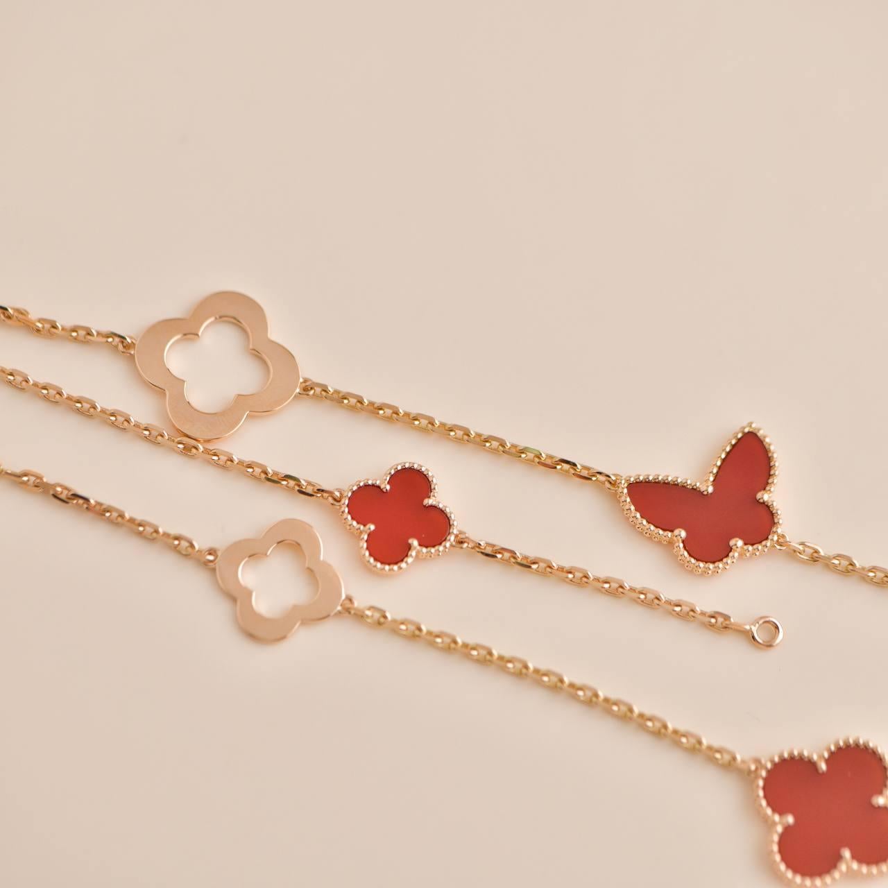 Van Cleef & Arpels Limited Carnelian Rose Gold Lucky Byzantine Alhambra Necklace 2