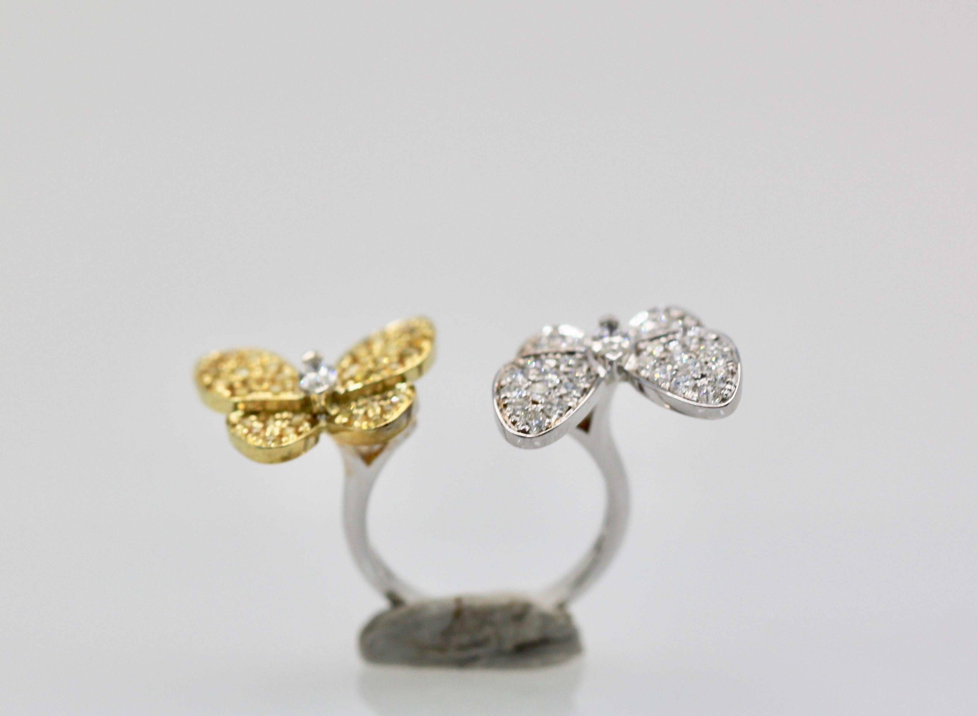 Marquise Cut Van Cleef White Diamond Yellow Sapphire Double Butterfly Ring