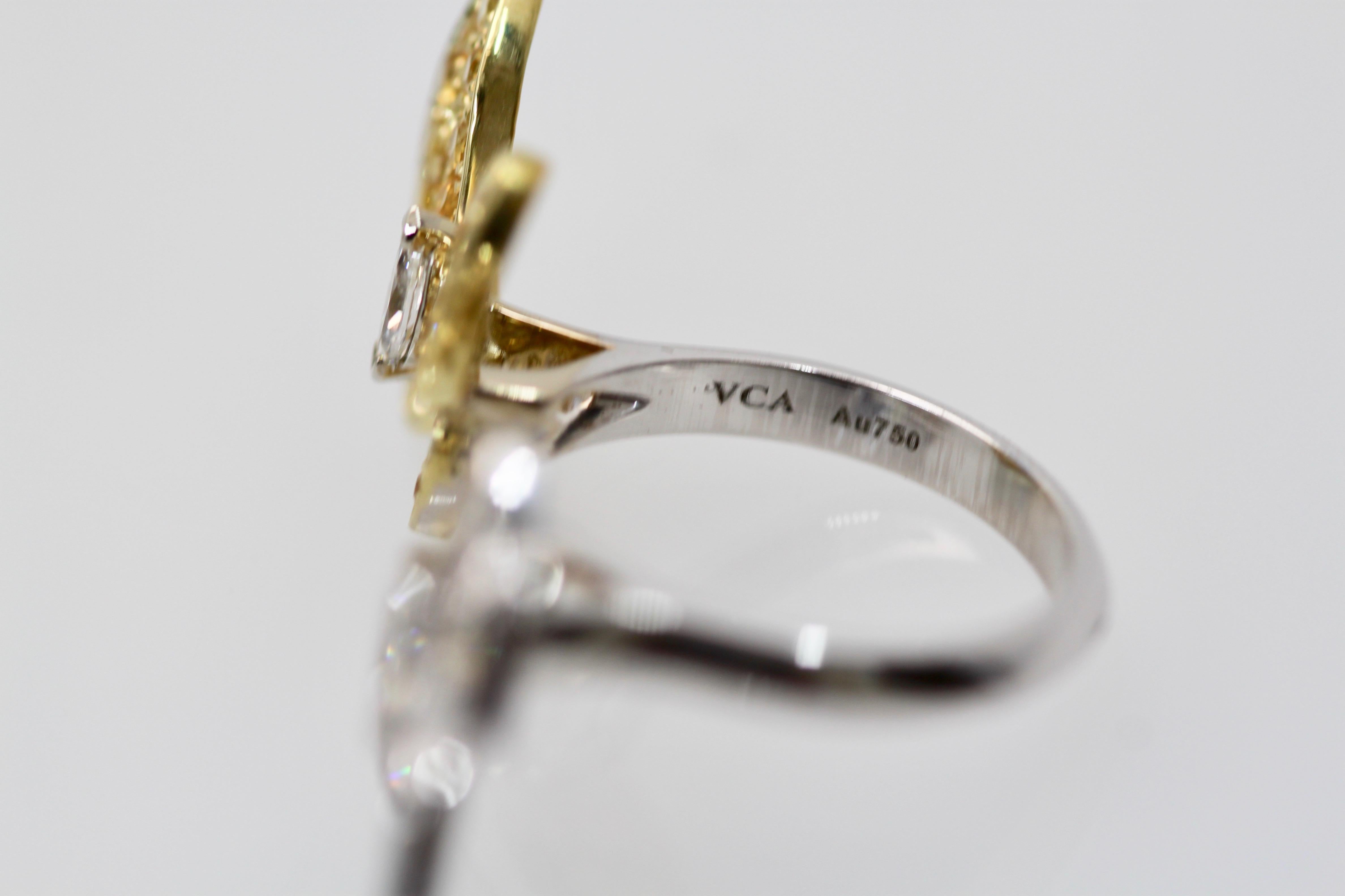 Van Cleef White Diamond Yellow Sapphire Double Butterfly Ring In Good Condition In North Hollywood, CA
