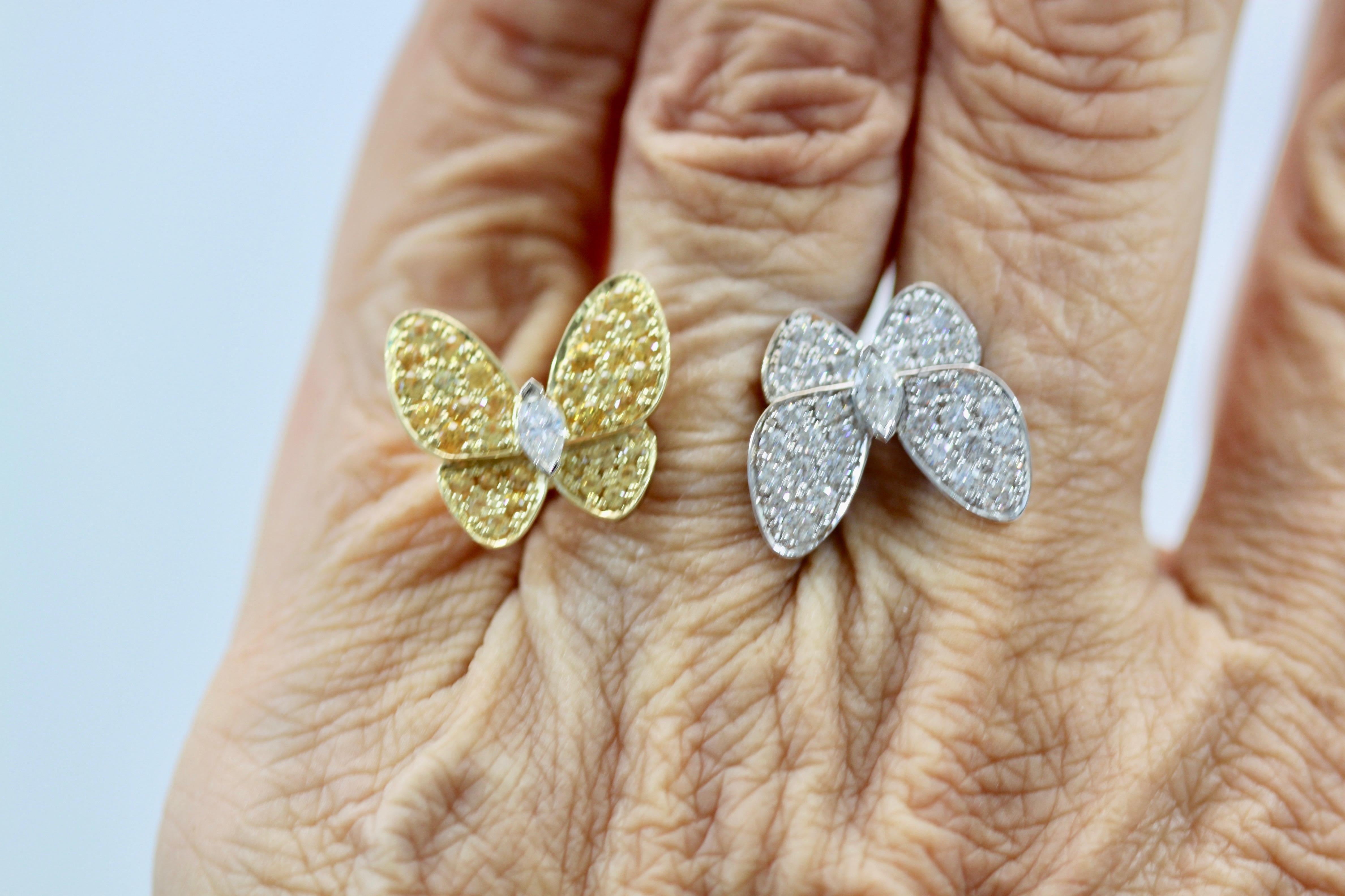 Women's Van Cleef White Diamond Yellow Sapphire Double Butterfly Ring