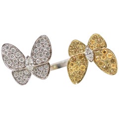 Van Cleef White Diamond Yellow Sapphire Double Butterfly Ring