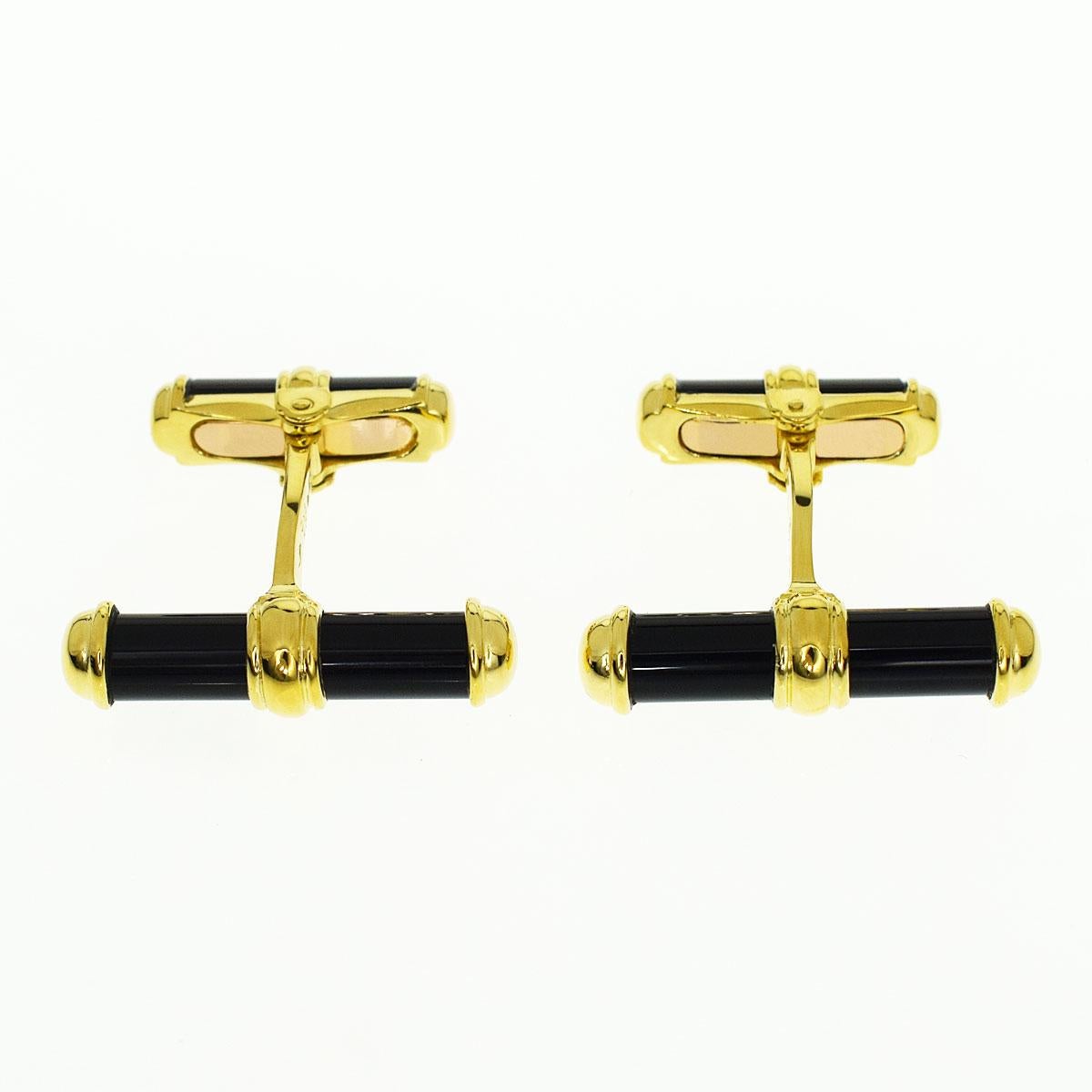 Uncut Van Cleef & Arpels 18 Karat Yellow Gold Onyx Stud Cufflinks Dress Set