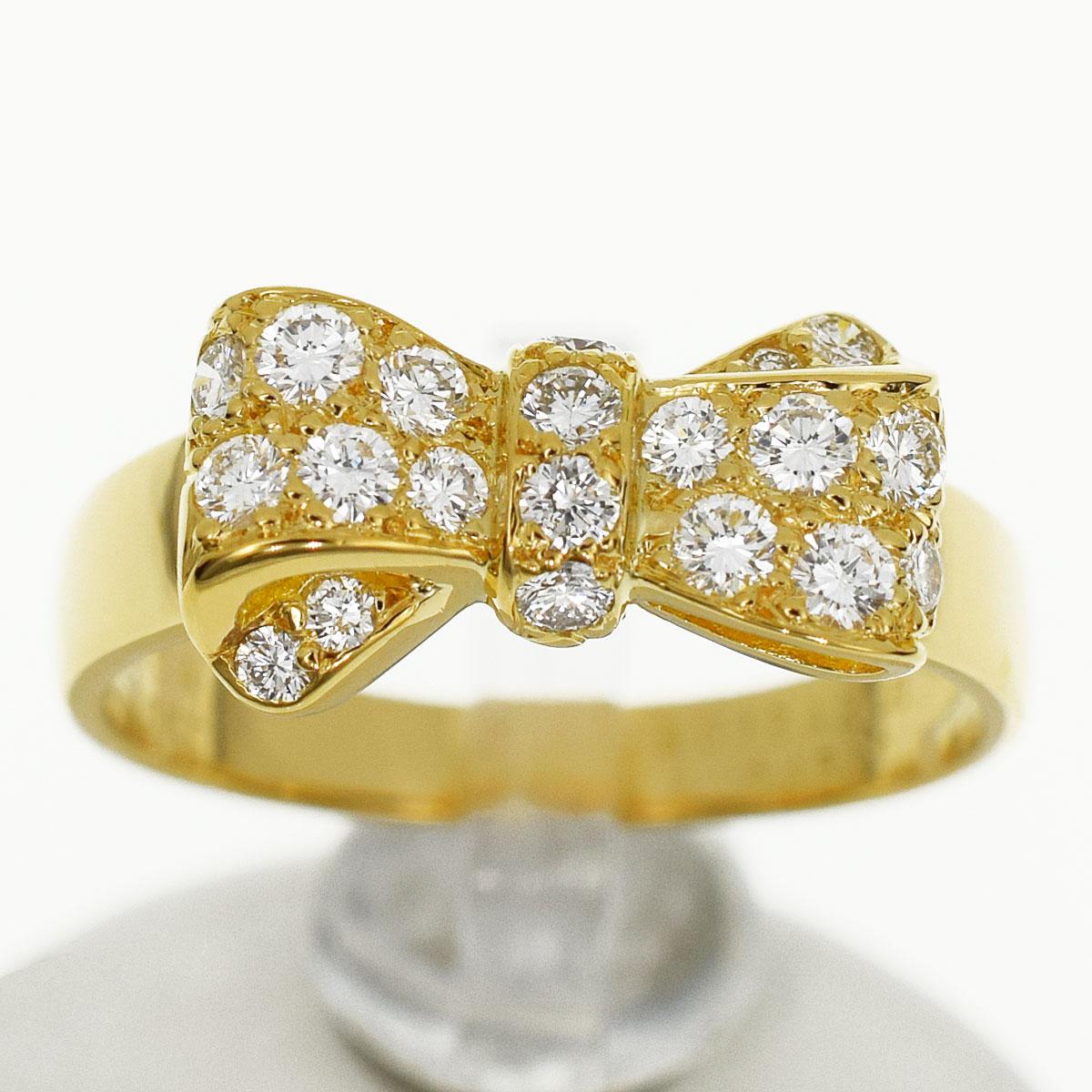 Brand: Van Cleef&Arpels
Name:Alice Bow Ribbon Diamond Ring
Material:Diamonds(D0.46ct), 750 K18 YG Yellow Gold
Comes with:Van Cleef & Arpels Box,Case, Repair Certificate (June 2019)
Ring size:British & Australian:N  /   US & Canada:6.5   /  French &