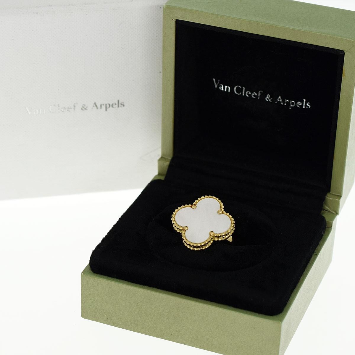 Van Cleef & Arpels Mother of Pearl 18 Karat Yellow Gold Magic Alhambra Ring 3
