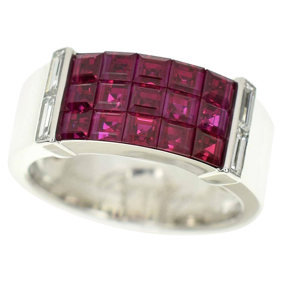 Van Cleef&Arpels Pont Neuf Mystery Setting Ruby Diamond 18 Karat White Gold Ring For Sale