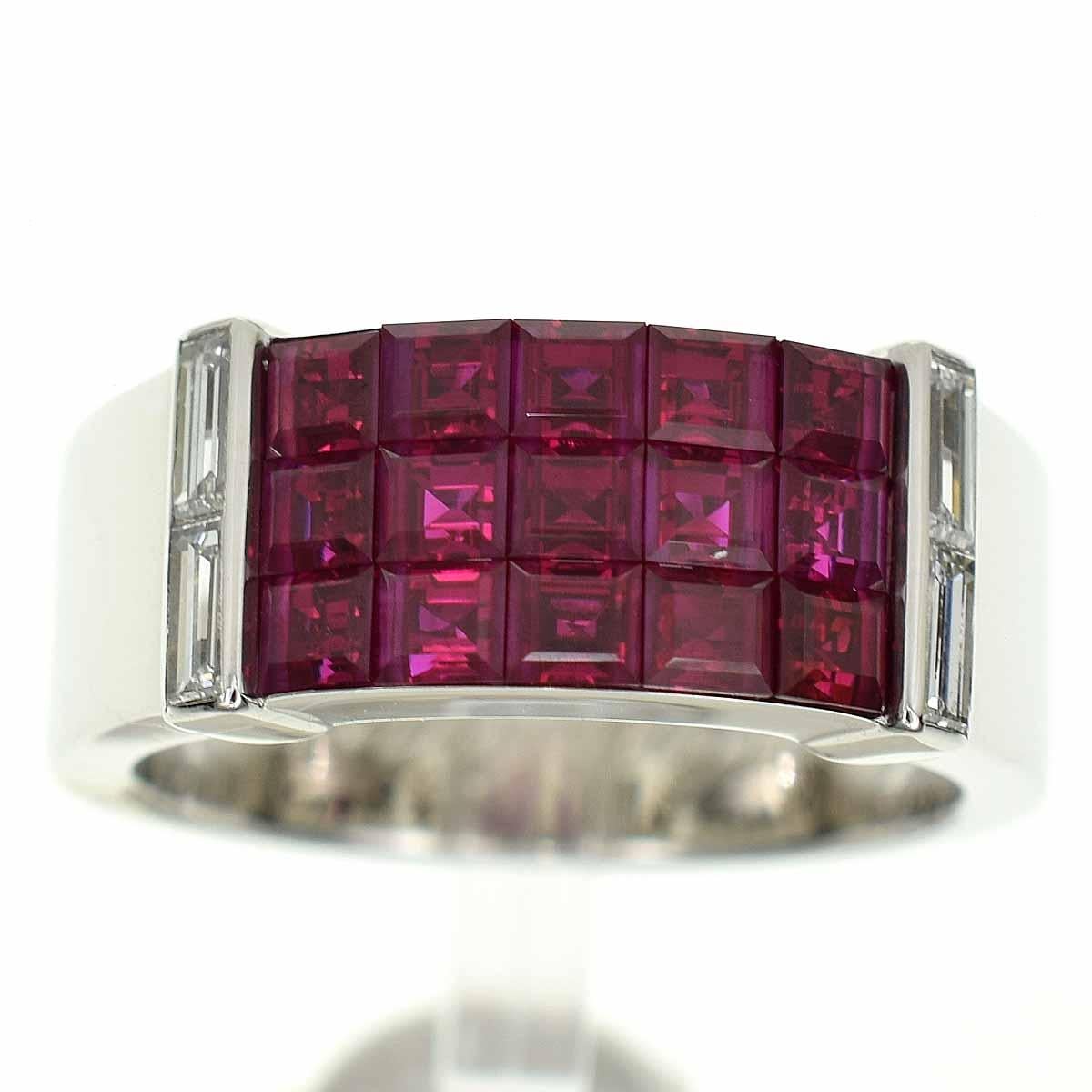 Brand:Van Cleef&Arpels
Name:Pont Neuf Mystery setting Ruby Ring
Material:15P Mystery Setting Ruby,4P Baguette Cut Diamond,750 K18 WG White Gold
Weight:9.3g（Approx)
Ring size:British & Australian:N  /   US & Canada:6 1/2  /  French & Russian:53 / 