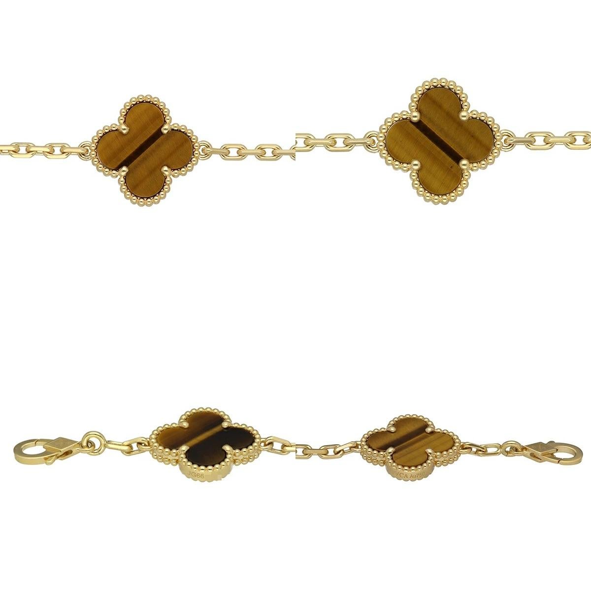 Non taillé Van Cleef & Arpels Vintage Collier Alhambra 10 motifs Or jaune 18K Oeil de Tigre en vente