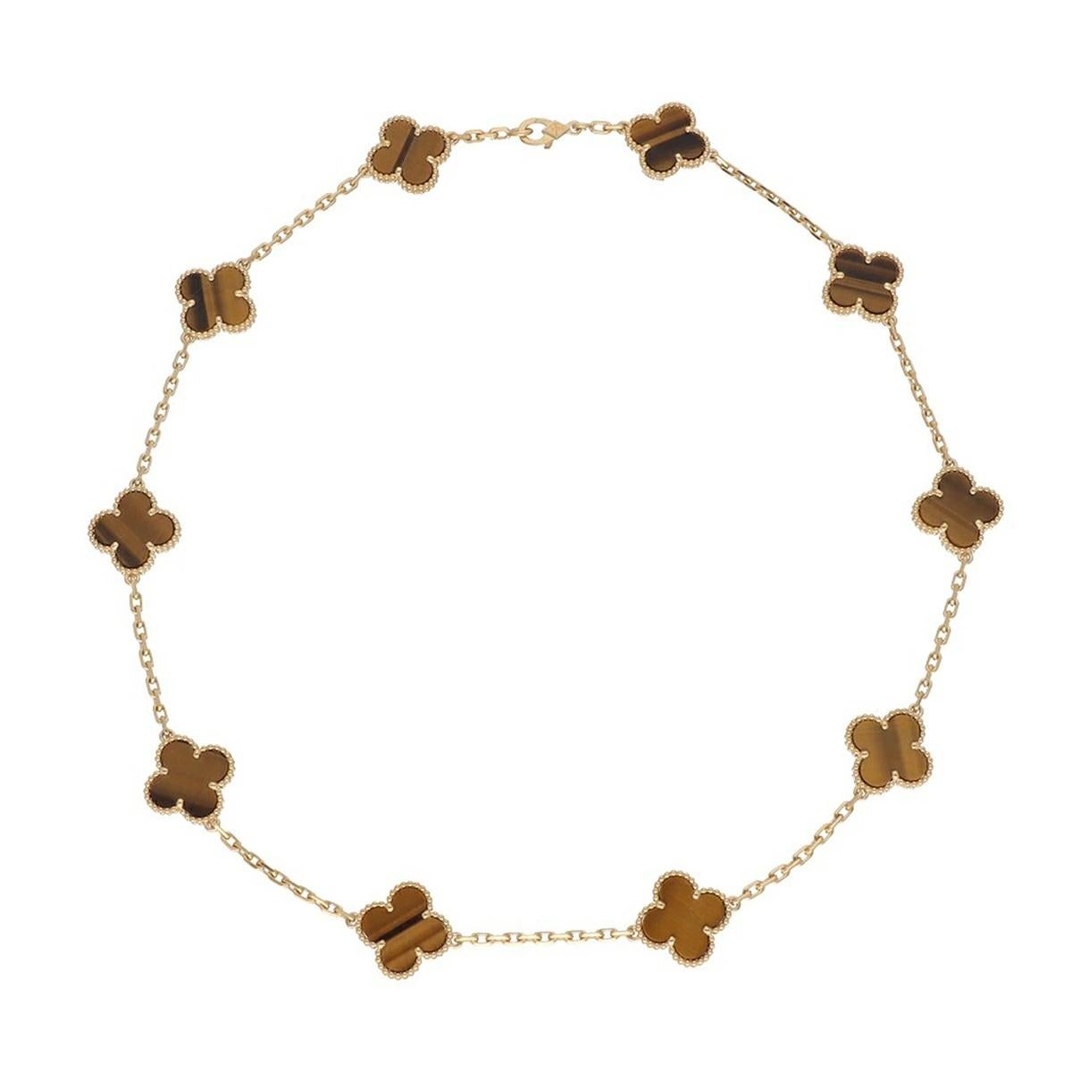 Van Cleef & Arpels Vintage Collier Alhambra 10 motifs Or jaune 18K Oeil de Tigre Pour femmes en vente