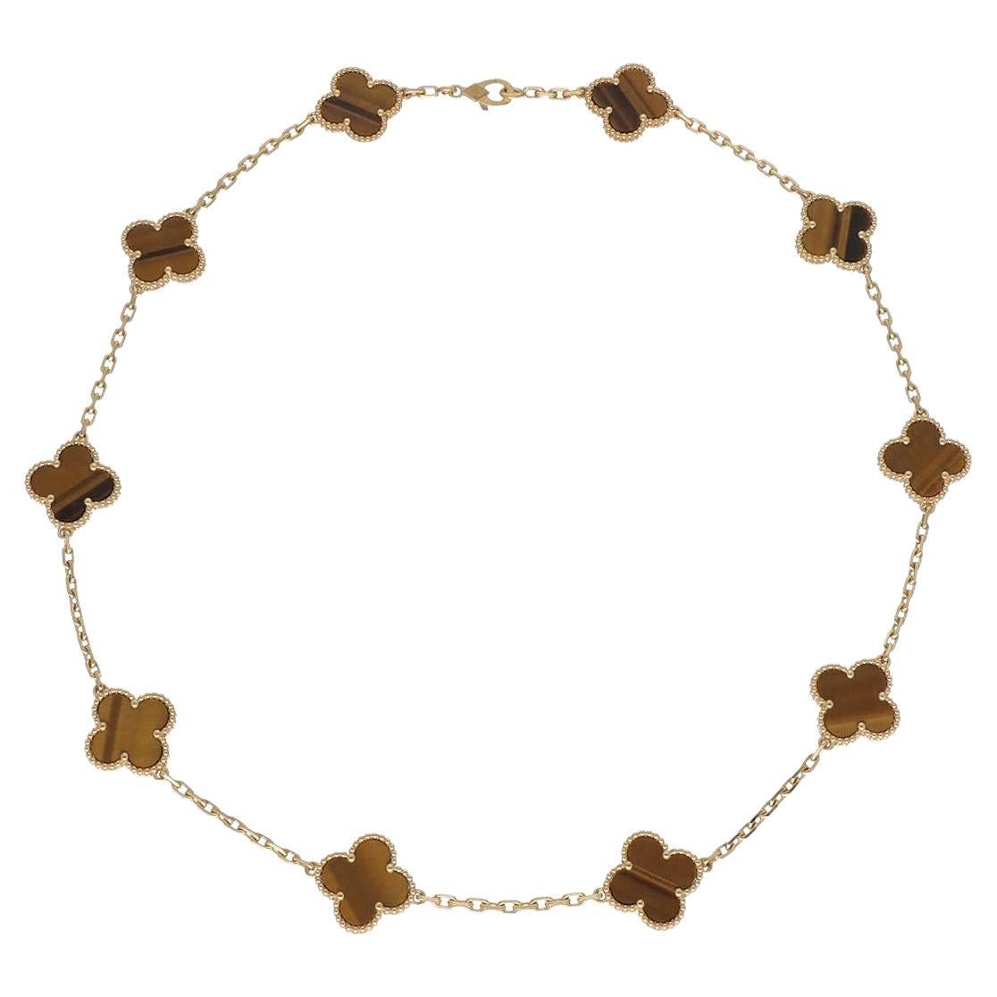Van Cleef & Arpels Vintage Collier Alhambra 10 motifs Or jaune 18K Oeil de Tigre