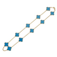 Van Cleef&Arpels Vintage Alhambra Necklace 10 Motifs Blue Agate 18K Yellow Gold