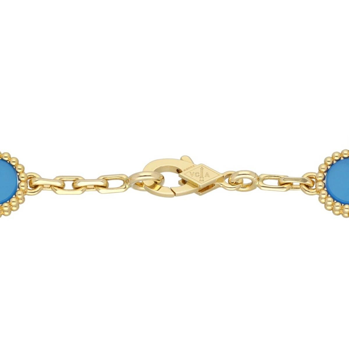 Van Cleef & Arpels Vintage Collier Alhambra 10 Motifs Agate Bleue Or Jaune 18K Bon état - En vente à Tokyo, JP