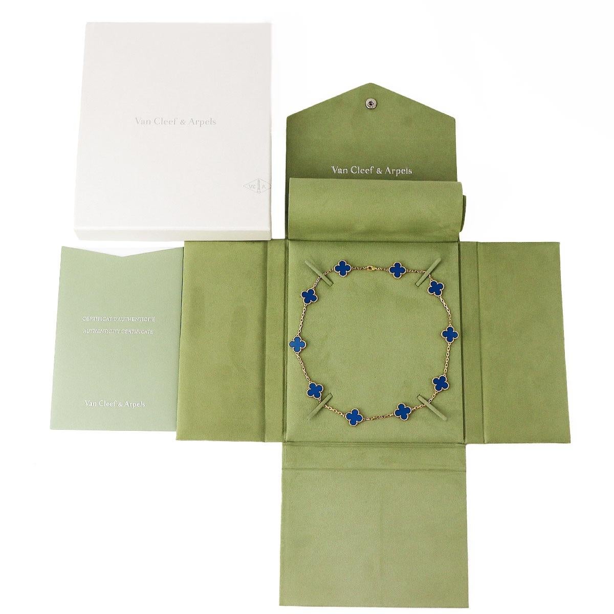 Van Cleef & Arpels Vintage Collier Alhambra 10 Motifs Agate Bleue Or Jaune 18K en vente 2