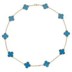 Van Cleef&Arpels Vintage Alhambra Necklace 10 Motifs Blue Agate 18K Yellow Gold