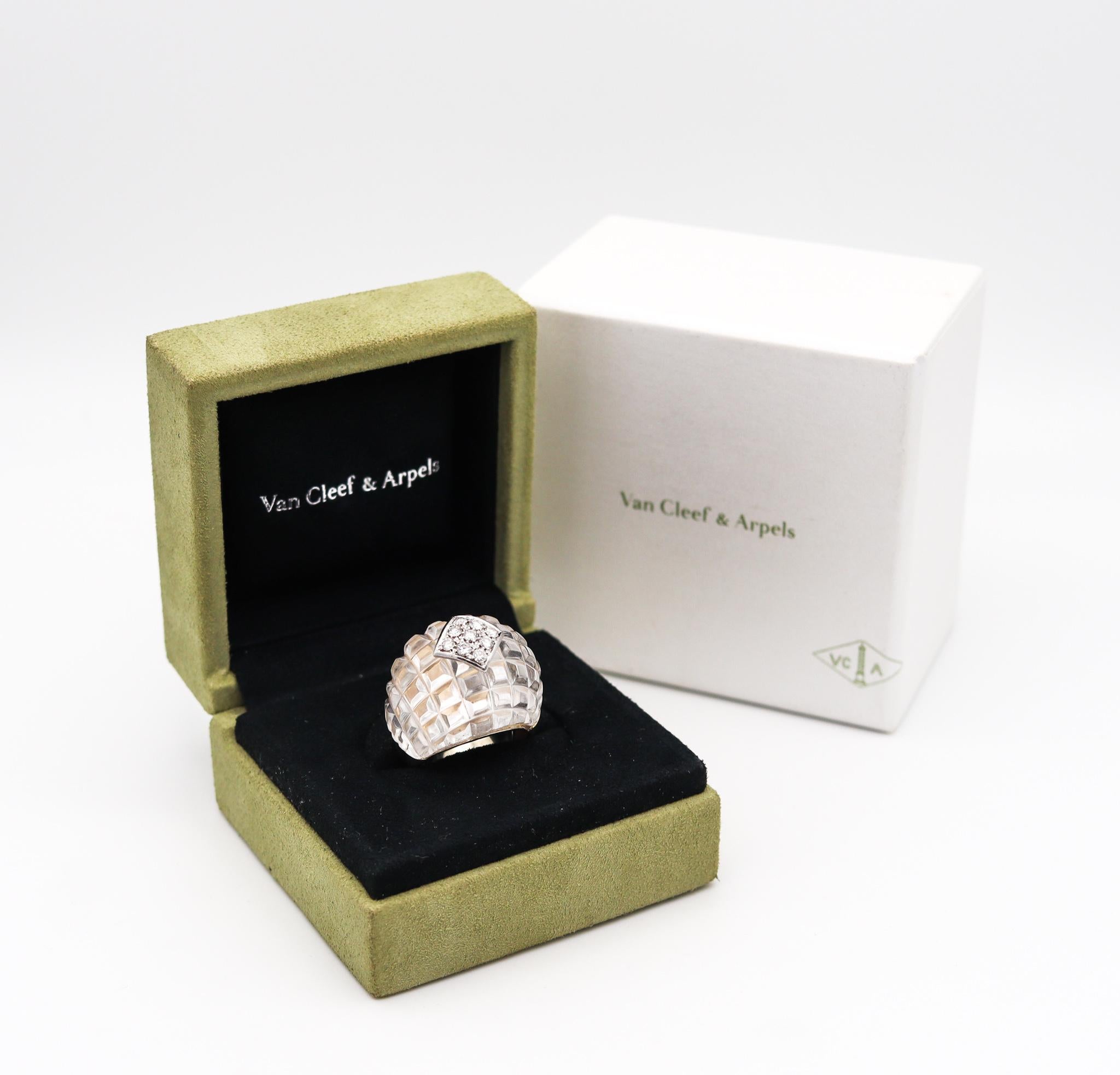 Van Cleefs & Arpels 1970 Cocktail Bombe Ring in 18Kt with Diamond & Rock Quartz For Sale 5