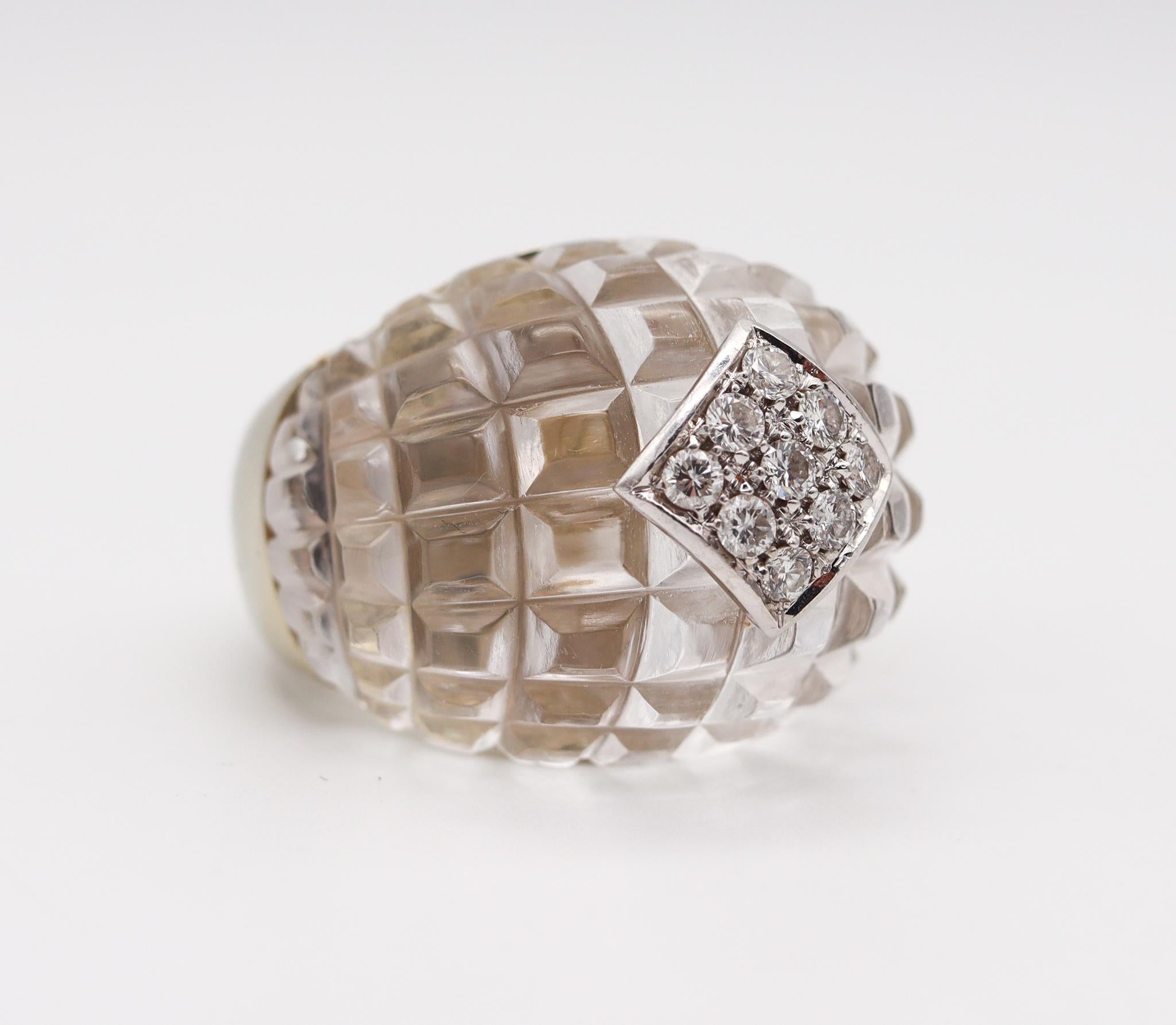 Brilliant Cut Van Cleefs & Arpels 1970 Cocktail Bombe Ring in 18Kt with Diamond & Rock Quartz For Sale