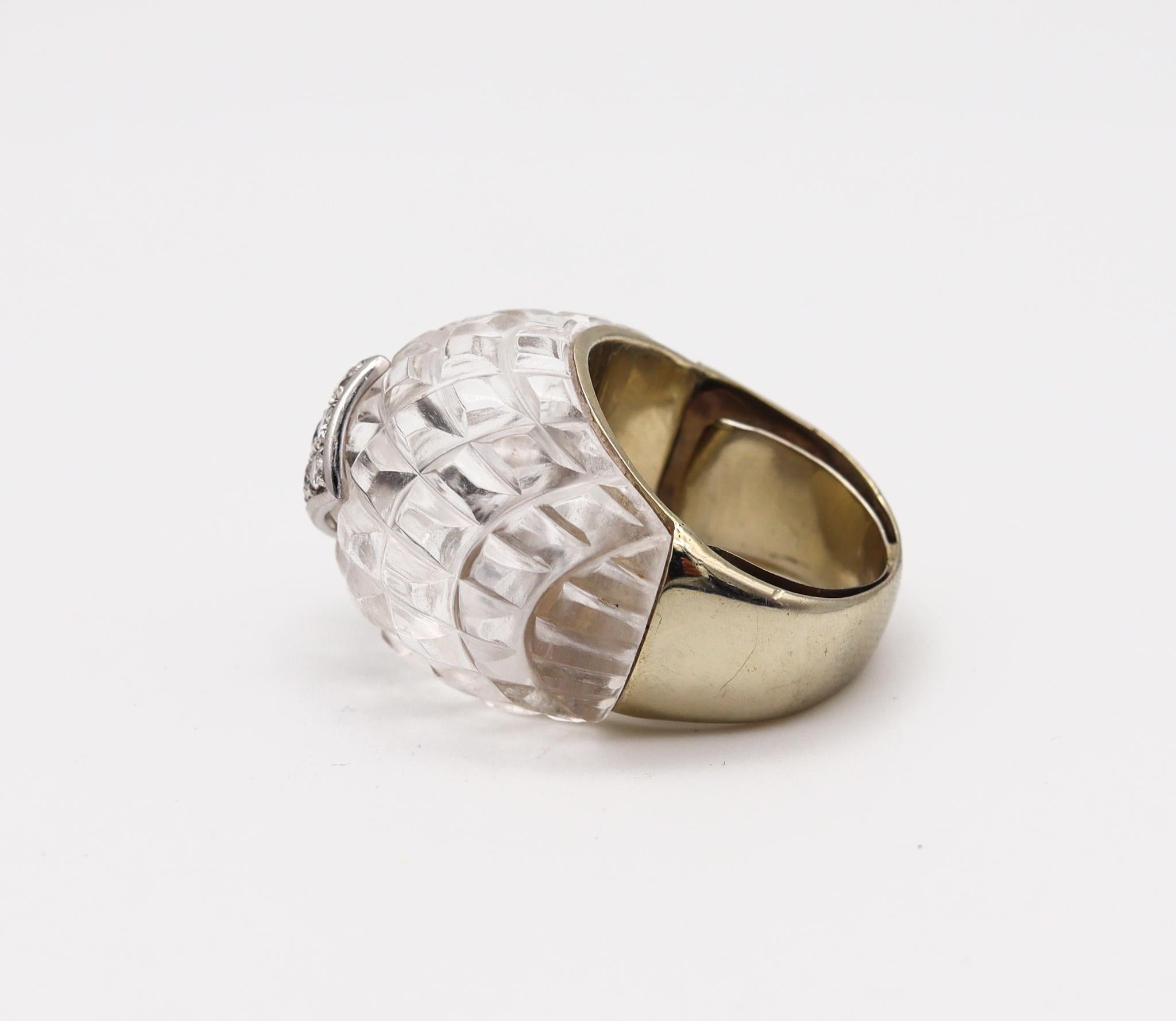 Van Cleefs & Arpels 1970 Cocktail Bombe Ring in 18Kt with Diamond & Rock Quartz For Sale 1