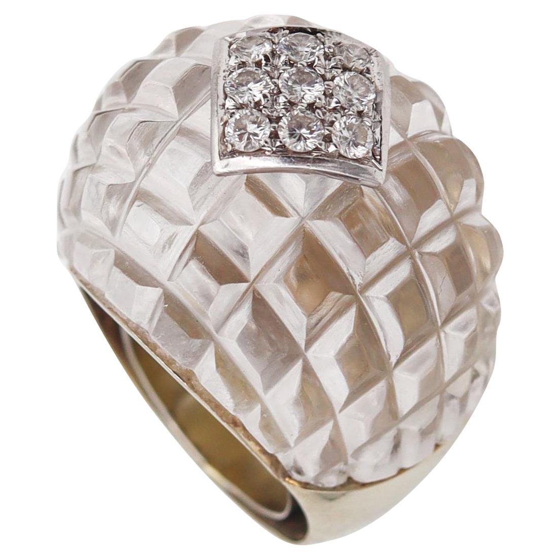 Van Cleefs & Arpels 1970 Cocktail Bombe Ring in 18Kt with Diamond & Rock Quartz For Sale