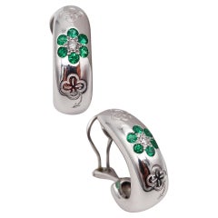 Van Cleefs & Arpels Paris Hoop Earrings 18kt Gold 1.20 Ctw Diamonds and Emeralds