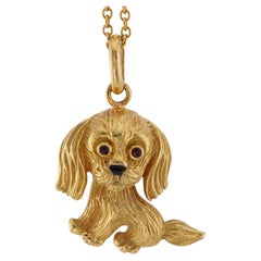 VAN CLEF & ARPELS 18k Yellow Gold Ruby Dog Pendant Necklace