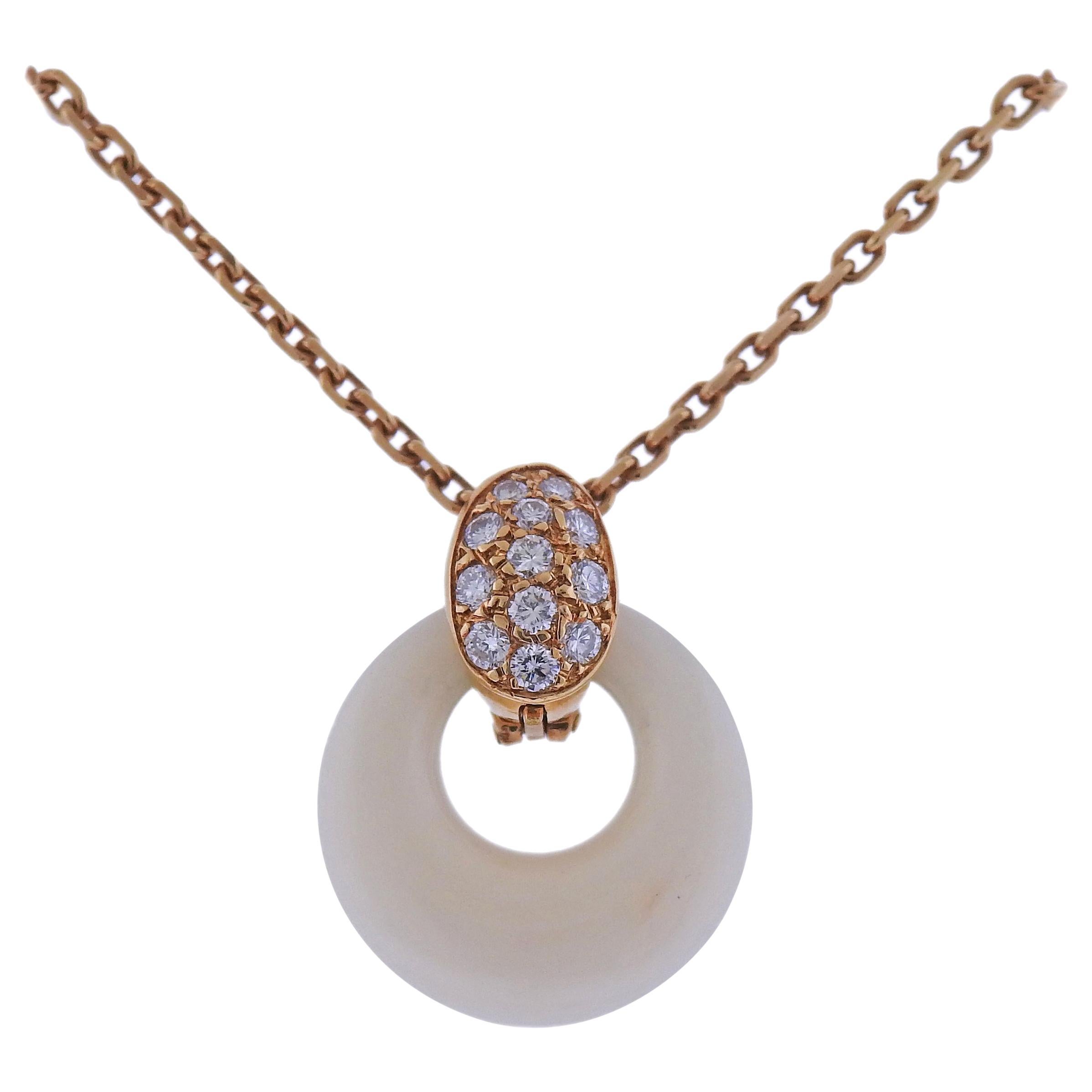 Van Clef & Arpels Coral Diamond Gold Pendant Necklace
