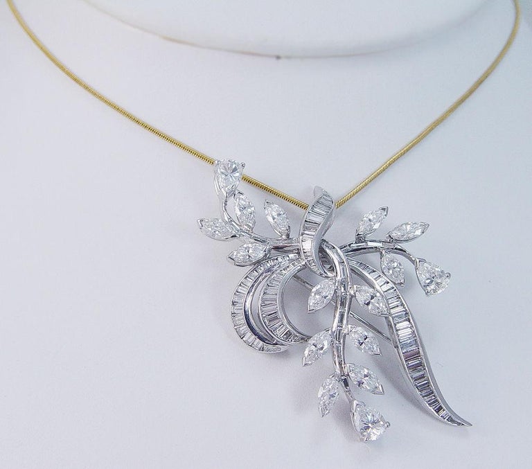 Elwood Van Clief Diamond Flower Pendant Platinum Brooch 7.56 TDW For