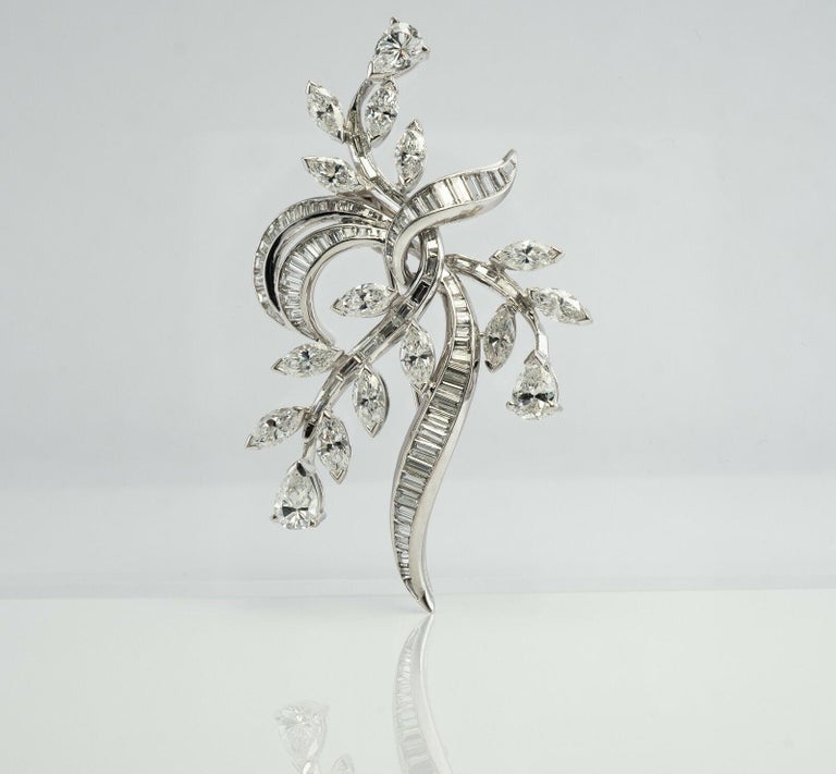 Elwood Van Clief Diamond Flower Pendant Platinum Brooch 7.56 TDW For