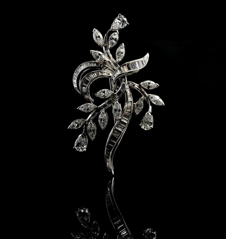 Elwood Van Clief Diamond Flower Pendant Platinum Brooch 7.56 TDW For