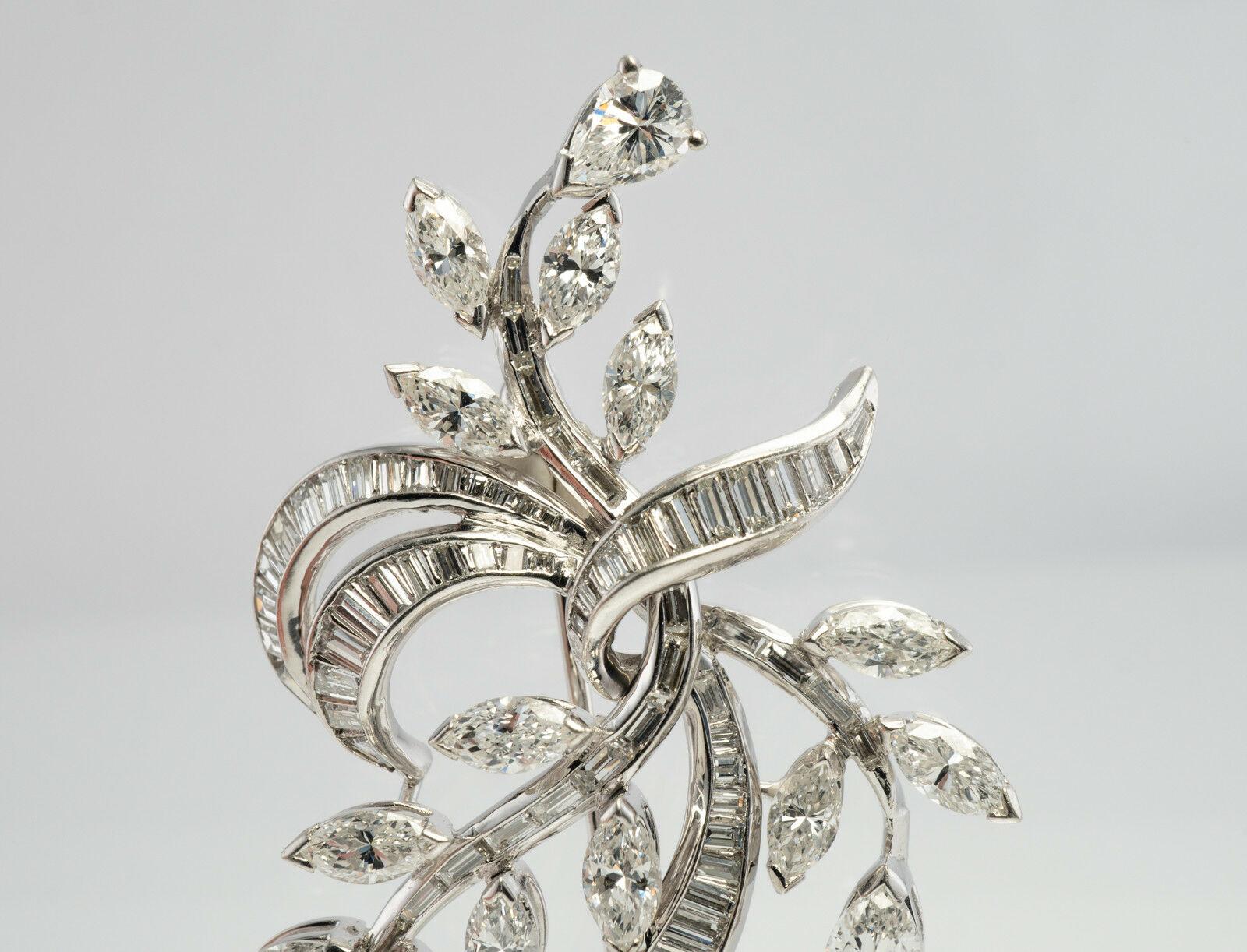 Marquise Cut Elwood Van Clief Diamond Flower Pendant Platinum Brooch 7.56 TDW For Sale