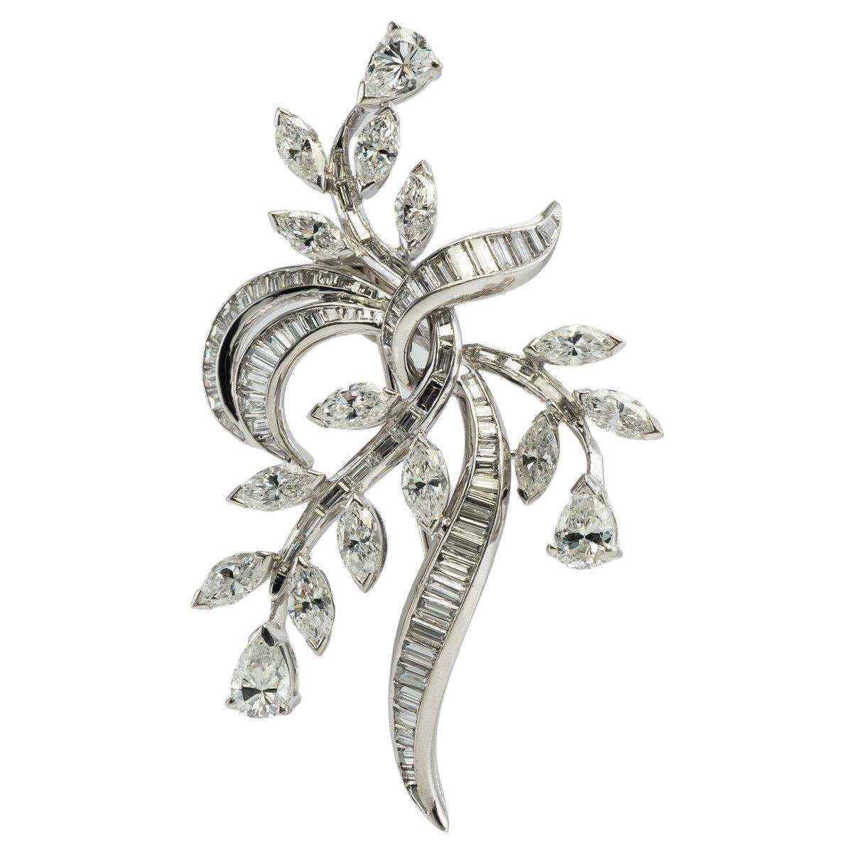 Elwood Van Clief Diamond Flower Pendant Platinum Brooch 7.56 TDW For Sale