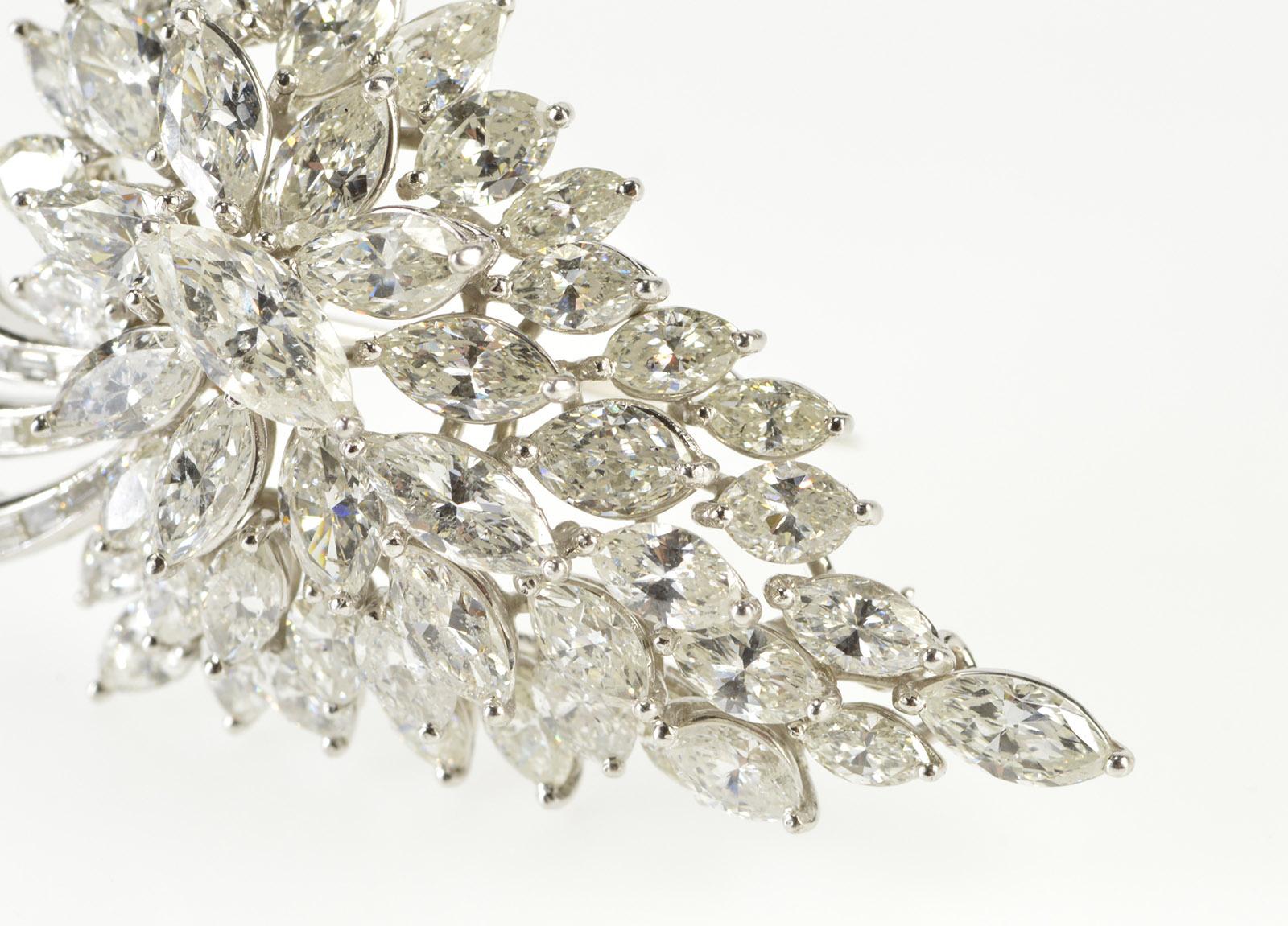 Victorian Van Clief Marquise Diamond Cluster 14 Karat White Gold Pendant or Brooch