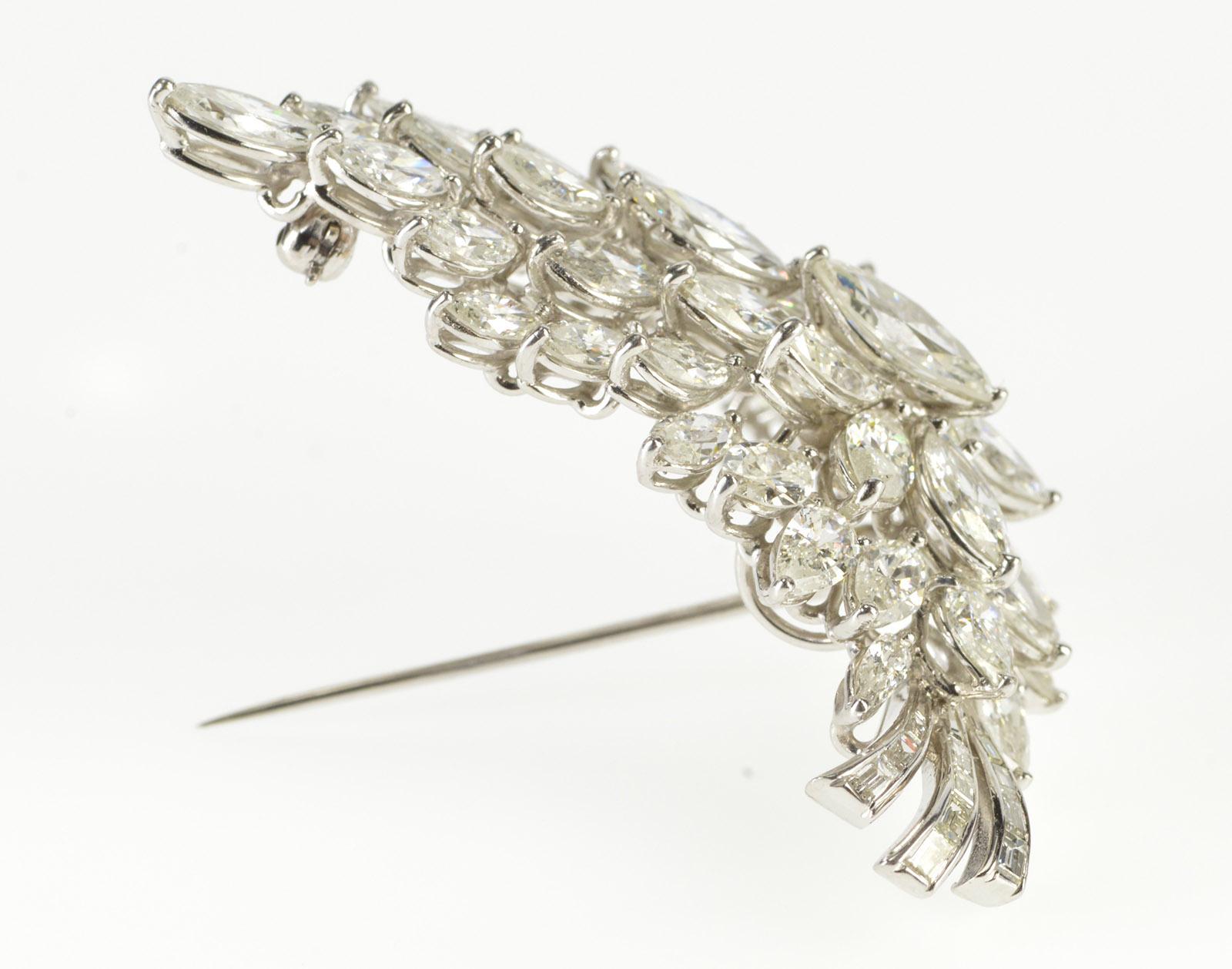 Marquise Cut Van Clief Marquise Diamond Cluster 14 Karat White Gold Pendant or Brooch