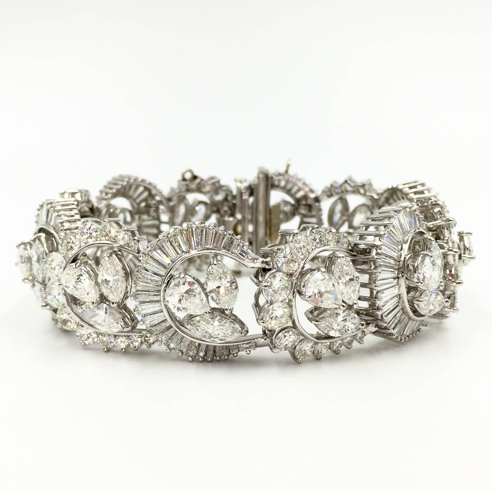 Pear Cut Van Clief Victorian Style Platinum Diamond Bracelet Approximately 25.00 Carat