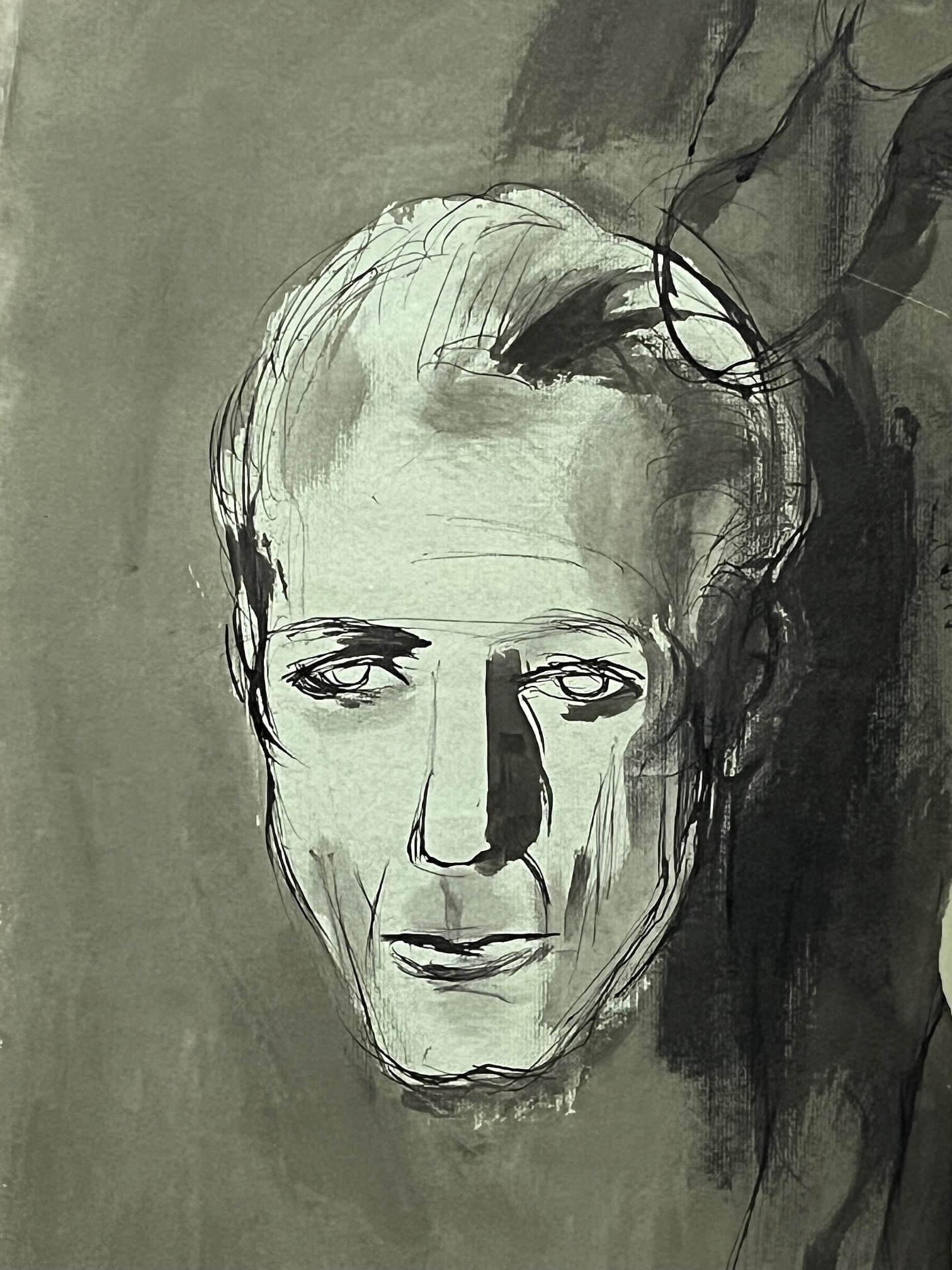 Van Day Truex Ink Wash and Watercolor Self-Portrait, circa 1945 (Moderne) im Angebot