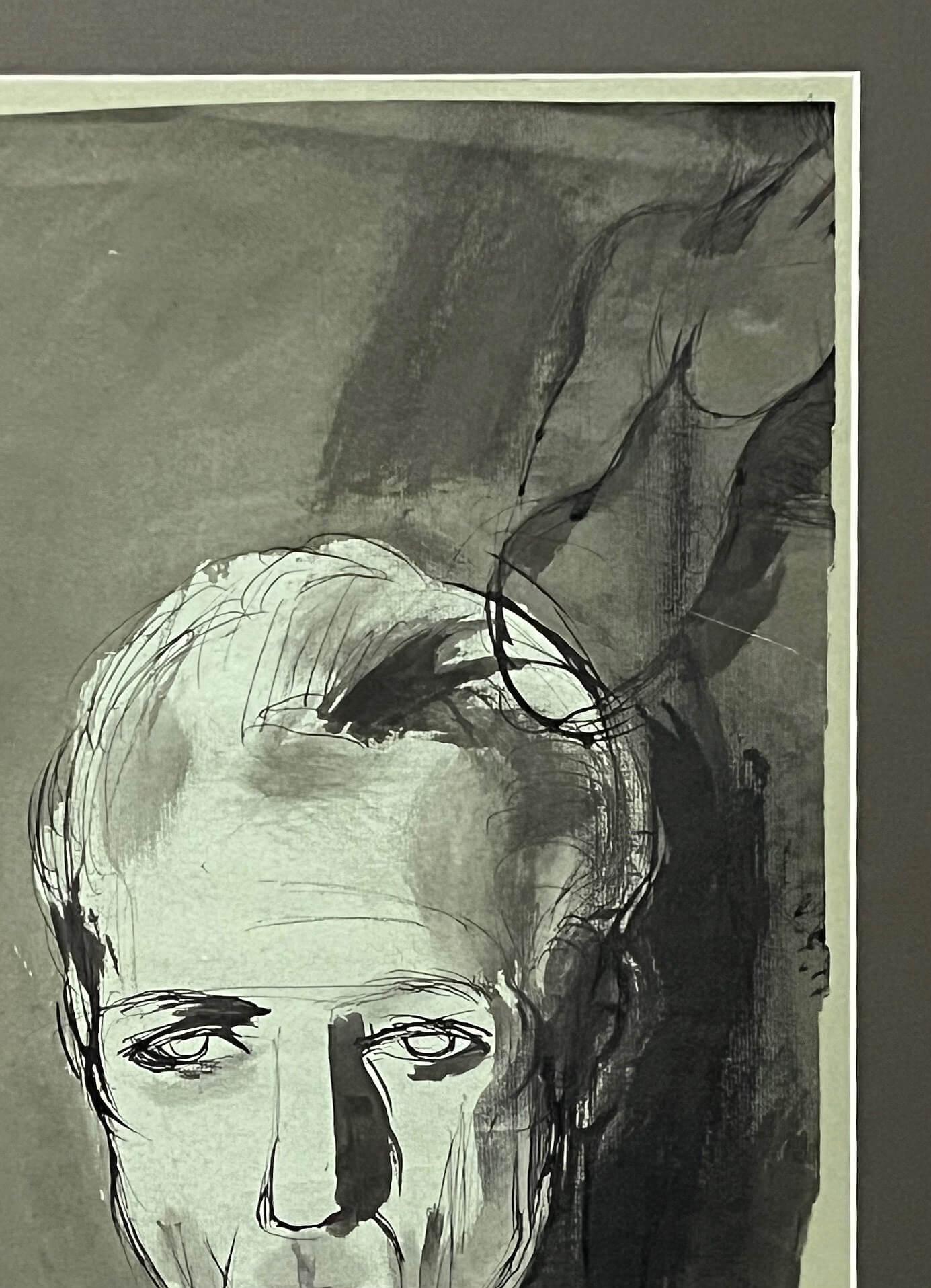 Van Day Truex Ink Wash and Watercolor Self-Portrait, circa 1945 im Zustand „Gut“ im Angebot in Kinderhook, NY