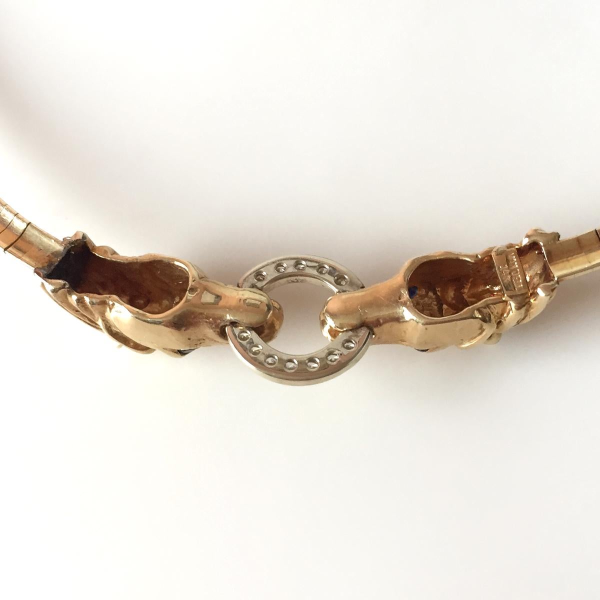 VAN DELL: 14k Gelbgold Diamant 2 Pferdeköpfe Omega Kette Halskette im Angebot 1
