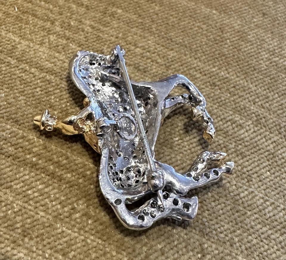 Van Dell Diamond Pave Horse and Rider Pin Pendant in 14k White and Yellow Gold For Sale 2
