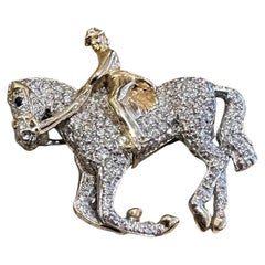 Van Dell Diamond Pave Horse and Rider Pin Pendant in 14k White and Yellow Gold