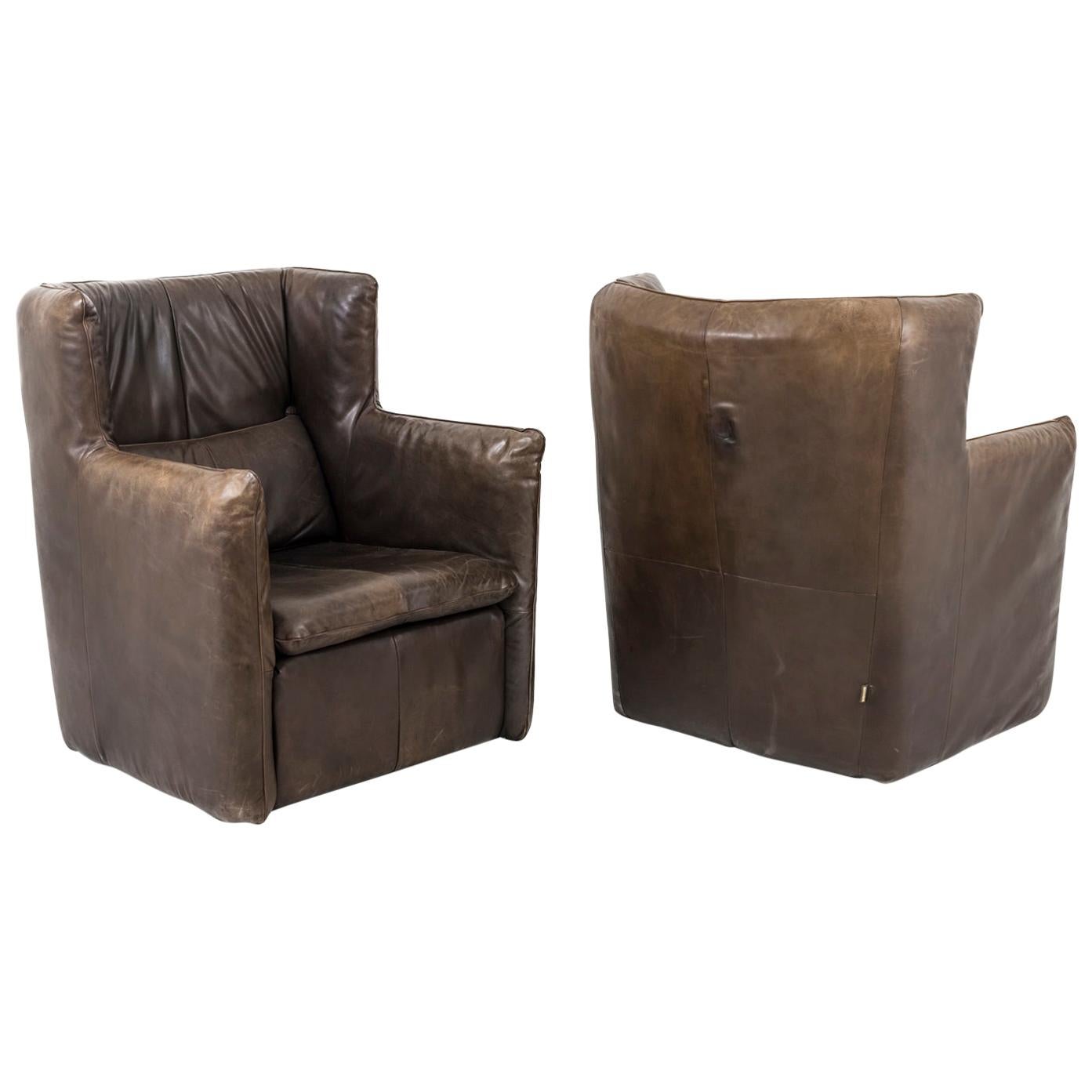 Van Den Berg for Montis, Pair of Armchairs in Brown Leather, `after 1974