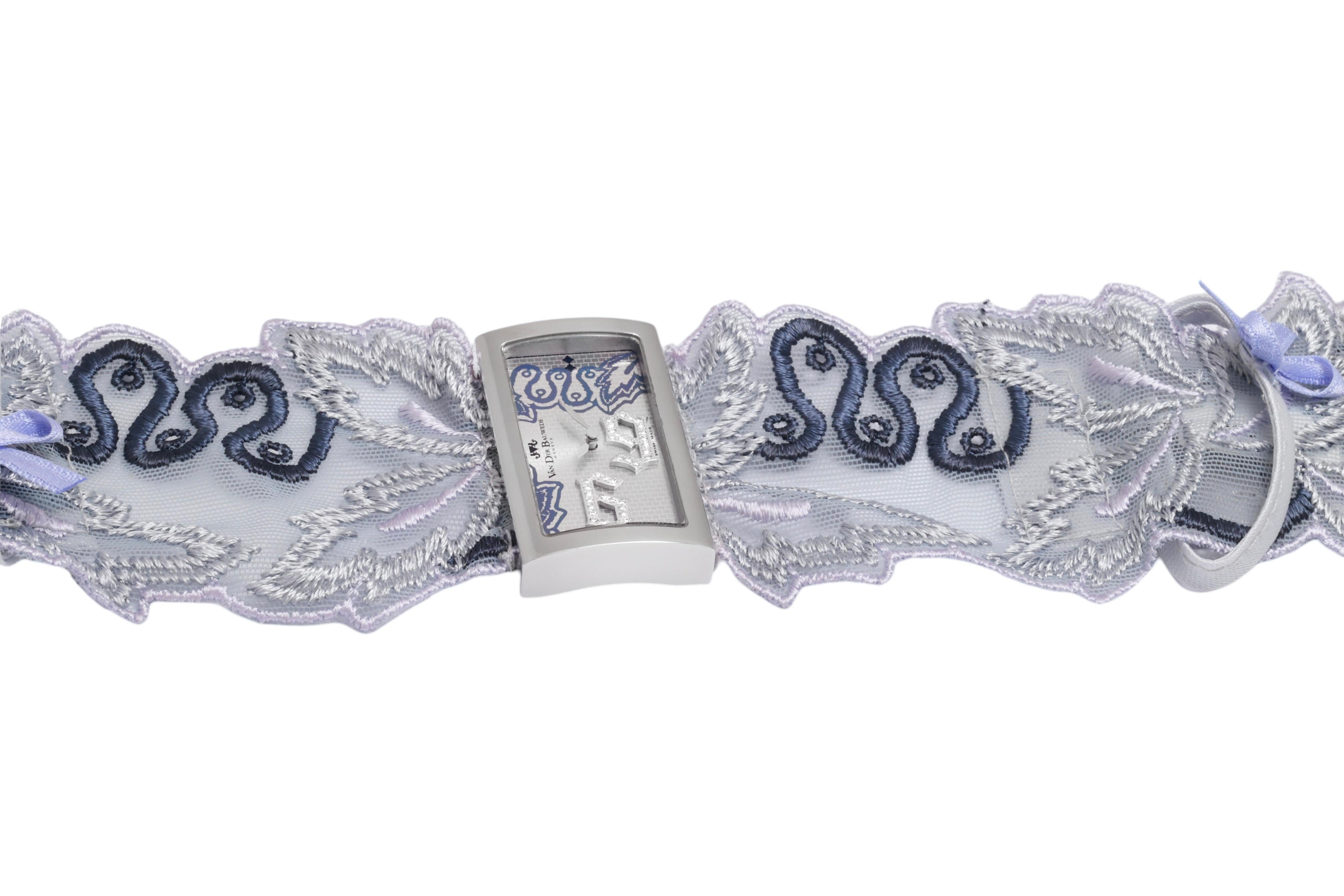 Women's or Men's Van Der Bauwede Lace Sixty Nine Wrist Watch, Diamonds  Brand New Box and Papers For Sale