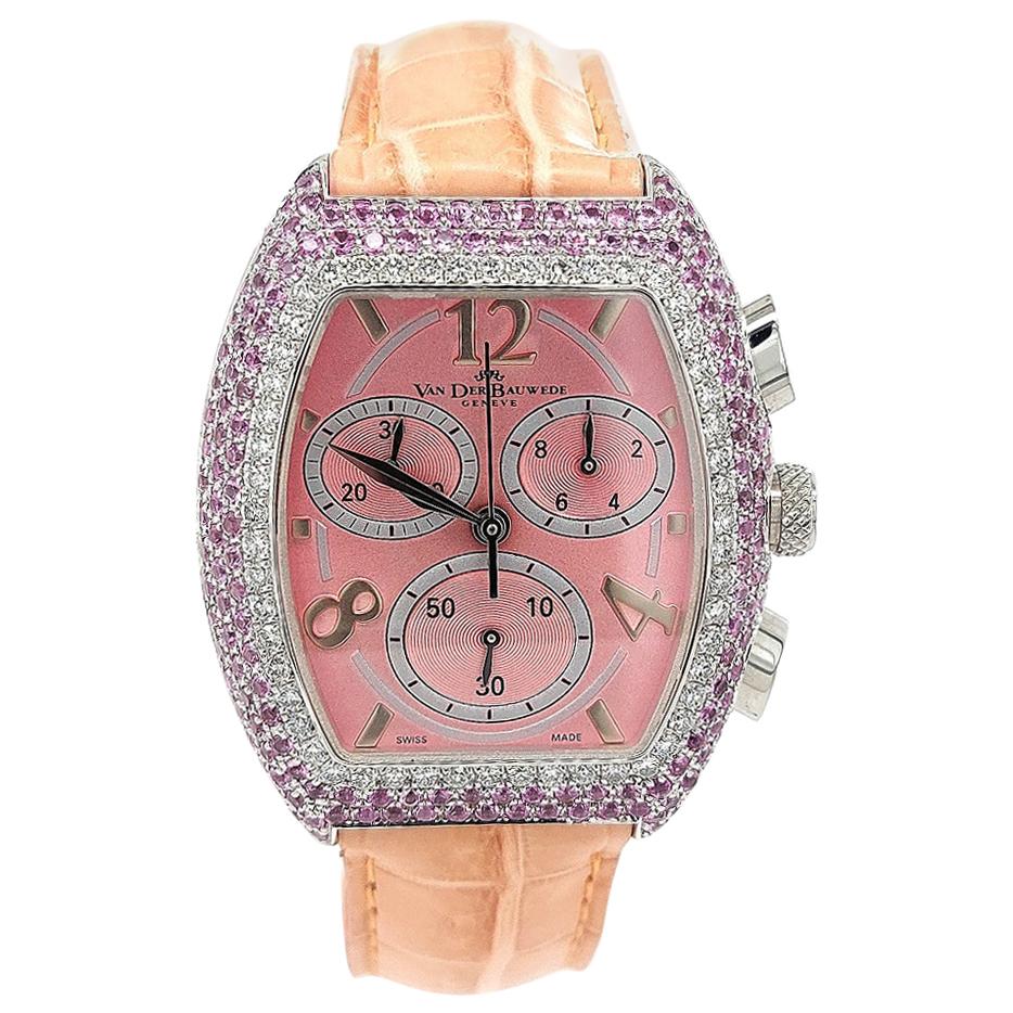 Van Der Bauwede Magnum XS Chronograph, Pink Dial with Diamonds & Pink Sapphires For Sale