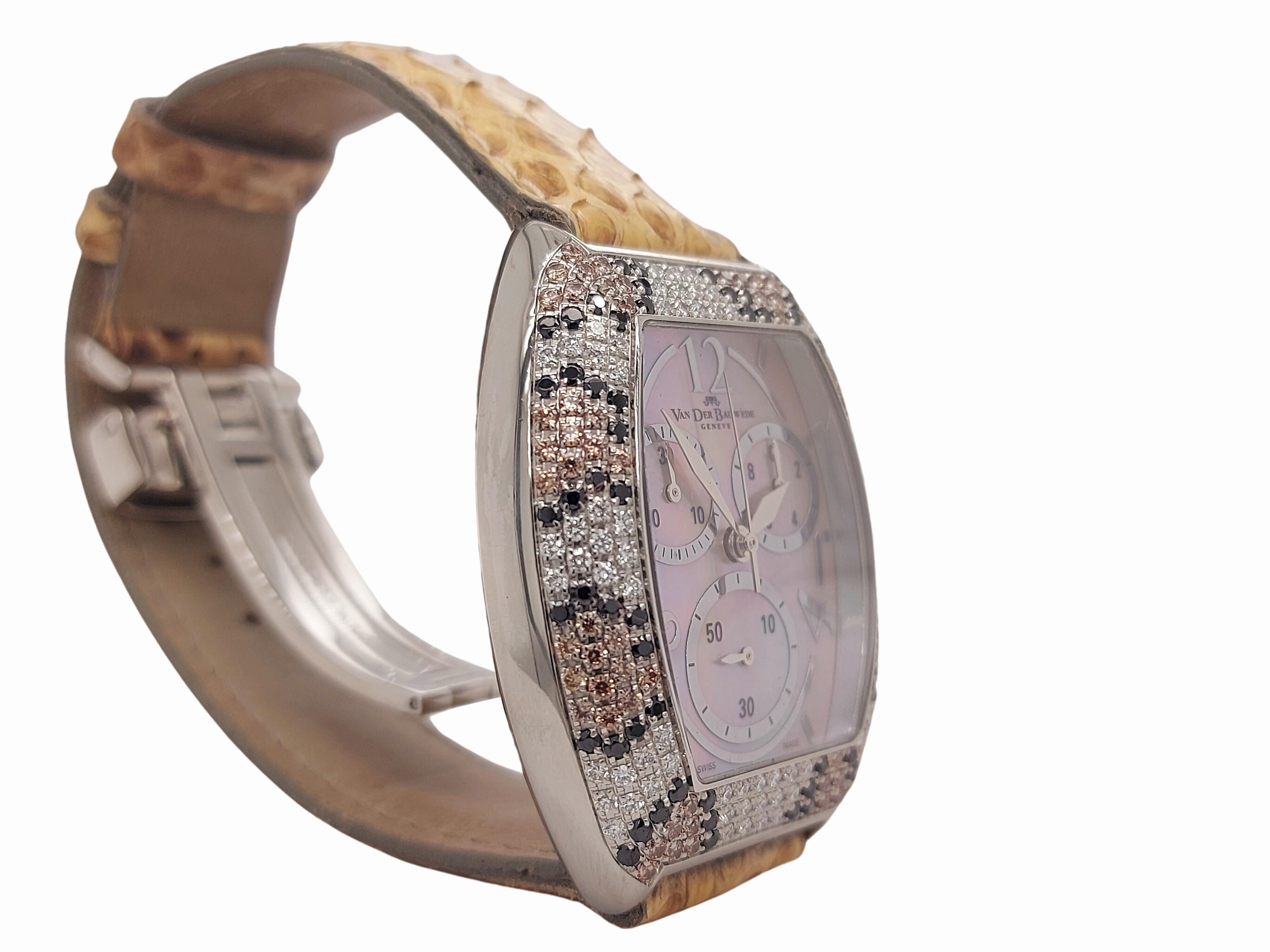 Artisan Van der Bauwede Magnum XS Chronograph Watch, Black, Cognac & White Diamonds For Sale