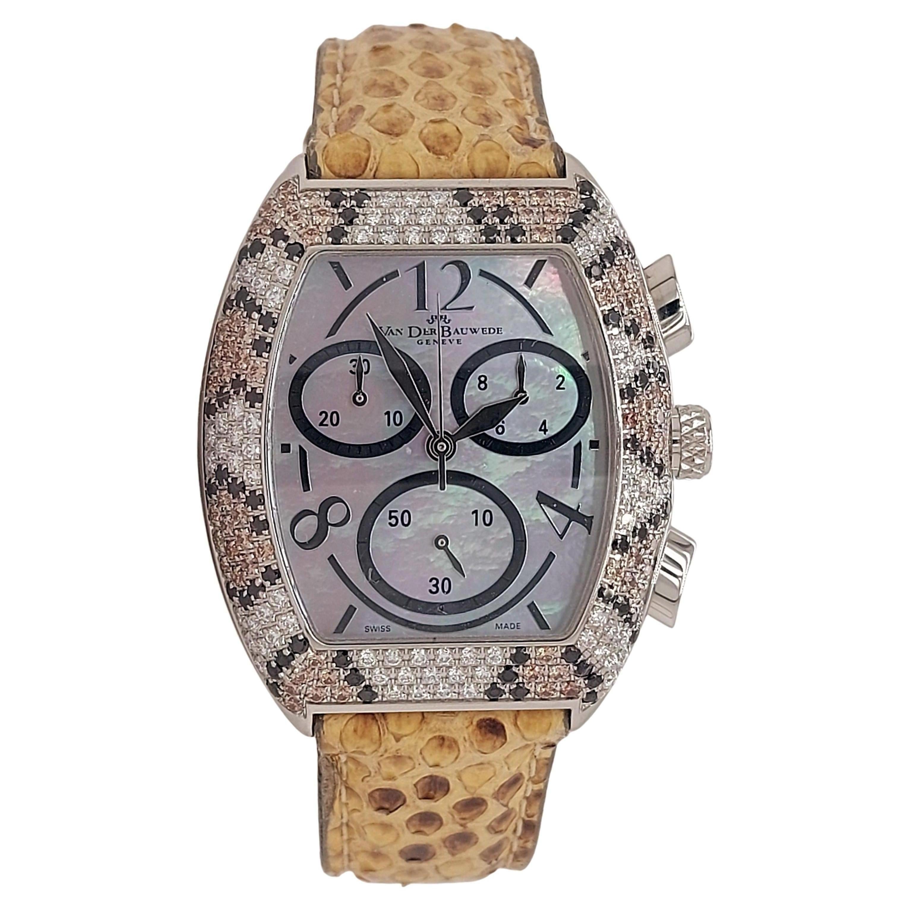 Van der Bauwede Magnum XS Chronograph Watch, Black, Cognac & White Diamonds For Sale