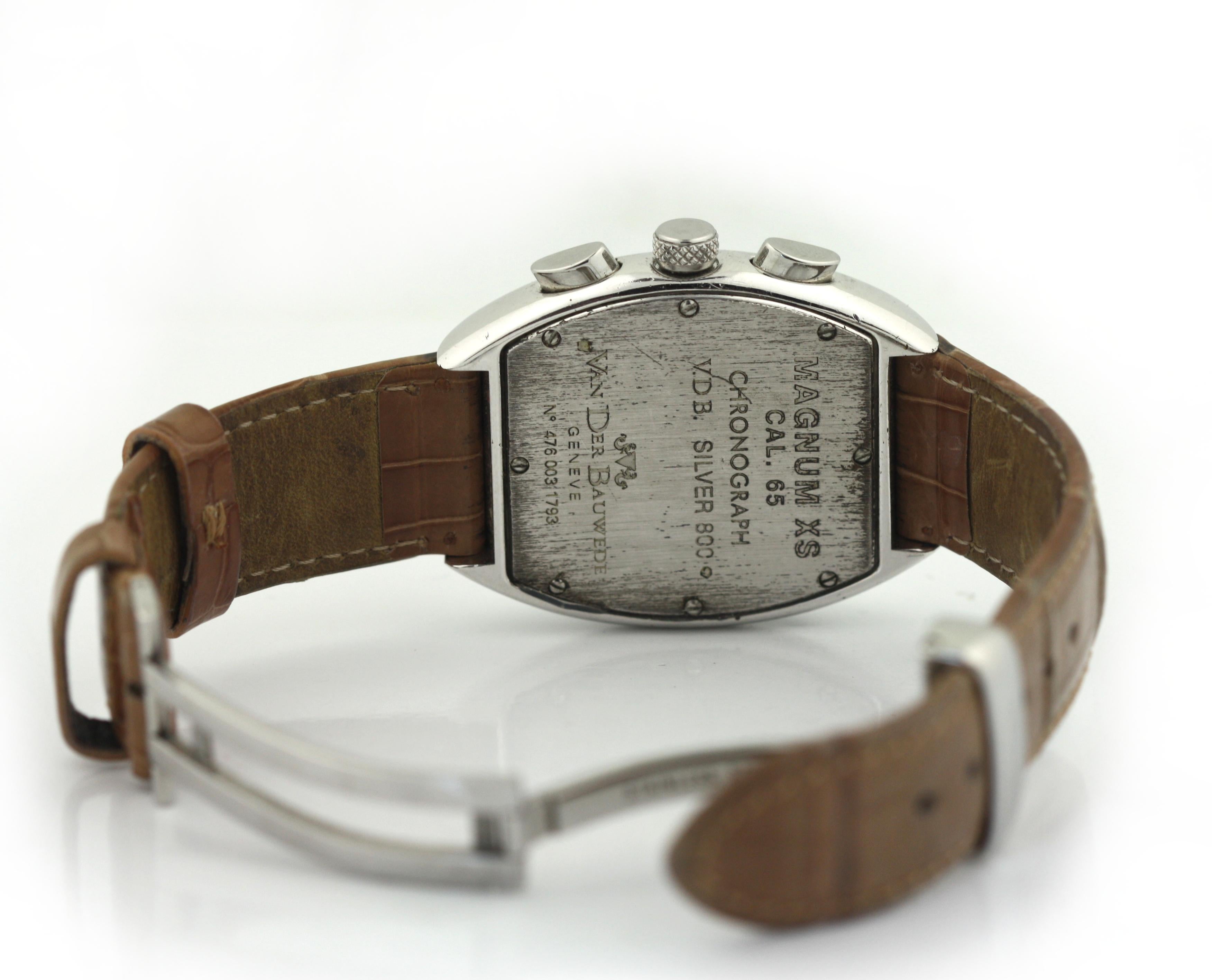 Van Der Bauwede, Silberne Armbanduhr signiert Magnum XS, Van Der Bauwede im Zustand „Gut“ im Angebot in Palm Beach, FL